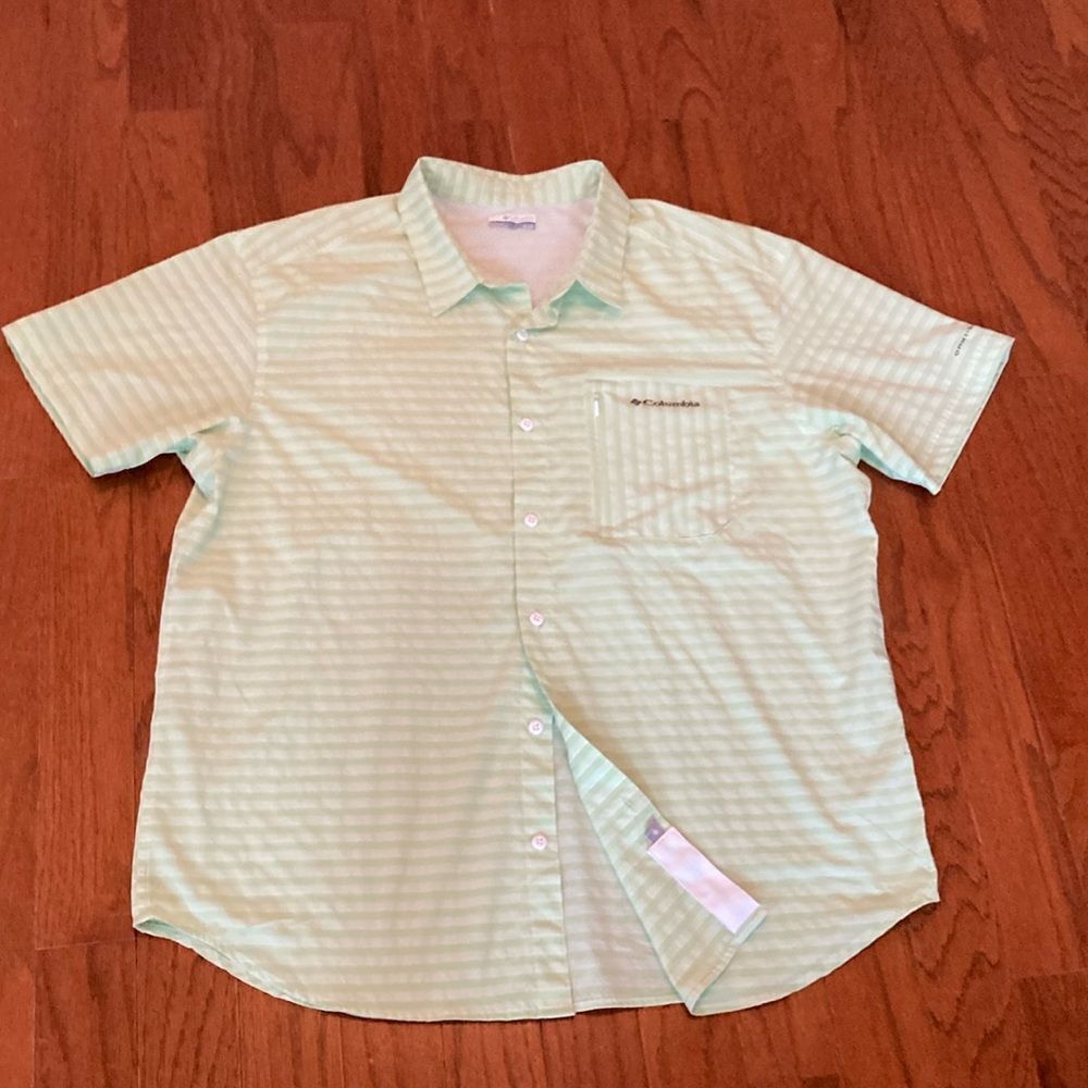 COLUMBIA XL Unisex Camp Omni Shade Vented Short Sleeve Green Camp Stripe Shirt